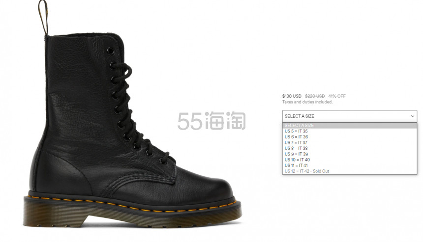 黄金码！DR. MARTENS 10孔荔枝纹软皮马丁靴 5.9折 $130（约868元）