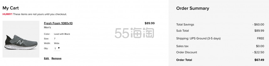 New Balance 新百伦 Fresh Foam 1080v10 男款运动鞋 4.5折 $67.49（约459元）
