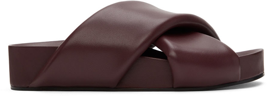 SSENSE:jil sander酒红色 Oversize Wrapped 凉鞋